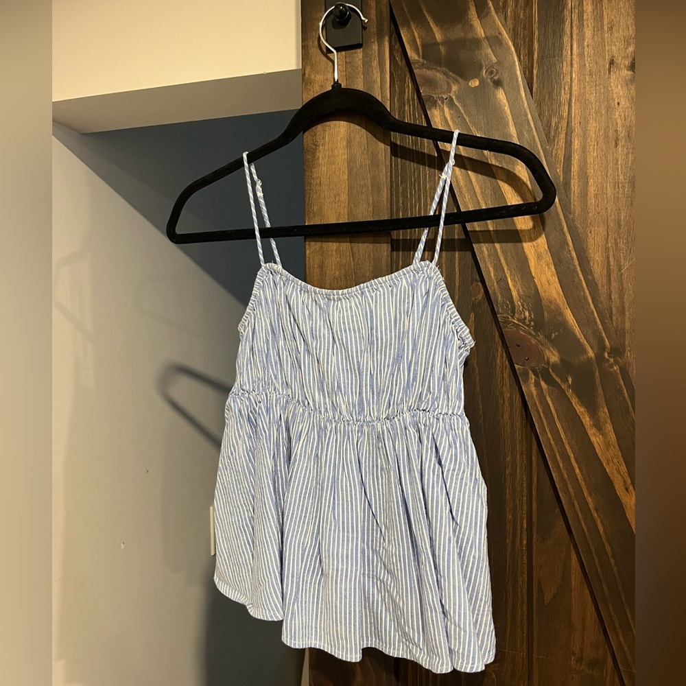 Blue and White Flowy Striped Tank
